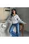 Women's Silver Button Detailed Notched Collar Loose Fit Long Sleeve Zippered Autumn Winter Jacket - 2