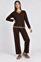 Comfortable Stretchy V-Neck Modal Suit Lrn0076 Brown