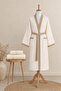 3 Piece Kimono Bathrobe Set 100% Cotton Certified Contrast Striped Unisex Bathrobe Set - Cream - 8