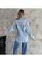 Women's Light Blue Label Detailed Double Pocket Snap Fastener Oversize Long Sleeve Autumn Denim Shirt - 4