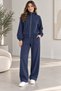 Women's 80% Cotton Knitwear Tracksuit Set Thin Ribbed Knit Textured Zipper High Neck Relaxed Fit - 4