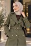 Women's Double-Breasted Collared Belted Buttoned Hijab Trench Coat – Seasonal Outerwear Sb0059 - 2