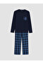 Ozmarka New Season Navy Blue Regular Fit Plaid Men's Pajama Set - 5