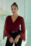 V-Neck Blouse with Sleeve Slit Detail - 2