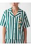 Ozmarka New Season Ecru Shirt Collar Striped Women's Pajama Set - 3