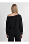 Özmarka New Season Black Boat Neck Soft Touch Women's Sweatshirt - 4