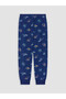 Ozmarka New Season Navy Blue Crew Neck Printed Boys' Pajama Set - 8