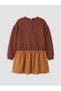 Özmarka New Season Brown Crew Neck Girl's Dress - 3