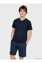 Vizyon New Season Navy Blue Printed Men's Shorts Pajama Set - 2