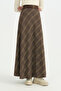Semicircular Plaid Skirt with Belt - Brown - 2