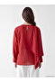 Özmarka New Season Red Draped Collar Gathered Blouse - 4
