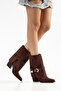 Women's Cowboy Boots with Belt Buckle, Pointed Toe, Thick Heel, Western Boots - 4