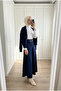 Women's Belted High Waist Crepe Fabric Flared Long Skirt - 3