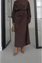 Brown Shirred Asymmetrical Blouse Skirt Set - 5