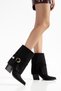 Women's Cowboy Boots - Belt Buckle Pointed Toe Chunky Heel - 6