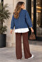 Women's Contrast Collar Detailed Oversize Zippered Denim Jacket Sb0061 - 4