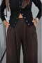 Brown Pleated Modal Trousers with Elastic Waist - 3