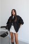 Black Bomber Jacket with Elastic Sleeves - 2