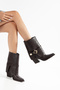 Women's Cowboy Boots with Belt Buckle, Pointed Toe, Thick Heel, Western Boots - 4