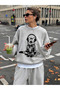 Women's Music Listening Cat Printed Crew Neck Sweatshirt - 2