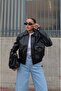 Black Solares Padded Leather Jacket - 6