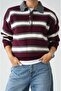 Burgundy Andy Striped Polo Collar Sweater - 2