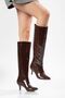 Zri̇nx-2025 Premium Brown Patent Leather Women's Boots 6.5 cm