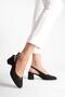 Women's Thick Heeled Shoes with Open Back, Round Toe, Stitched in the Middle, Accessory Detail B01 - 2