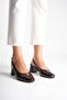 Women's Thick Heeled Shoes with Open Back, Round Toe, Stitched in the Middle, Accessory Detail B01 - 4