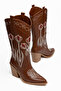Women's Cowboy Boots Embroidered Pointed Toe Thick Heel Western Boots - 3
