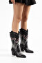 Women's Cowboy Boots Embroidered Pointed Toe Thick Heel Western Boots - 4