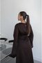 Bitter Brown Sleeveless Slit Boat Neck Satin Dress - 6