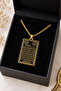 Ayetel Kürsi Written Rectangular Necklace – Black Background Gold Color Religious Themed Necklace - 3