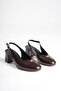 Women's Thick Heeled Shoes with Open Back, Round Toe, Stitched in the Middle, Accessory Detail B01