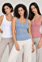 Women's 3-Pack 95% Cotton Button Detail U-Neck Combed Cotton Camisole Tank Top - Flexible Soft Everyday Underwear
