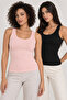 Women's 2-Pack 95% Cotton Report Combed Cotton Camisole U-Neck Wide Strap Tank Top - Flexible Soft Daily Undergarment