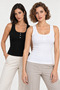 Women's 2-Pack 95% Cotton Button Detail U-Neck Combed Cotton Camisole Undershirt - Flexible Soft Everyday Undergarment