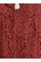 Vizyon New Season Burgundy Crew Neck Lace Blouse - 6