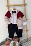 Bear Teddy Bear Embroidered Detailed Boys' 4-Piece Knitwear Cardigan Set - Claret Red