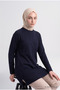 Jacquard Knitwear Tunic Navy Blue
