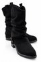 Cate Women's Black Suede Bellows Buckle Short Heeled Ankle Length Slouchy Boots 5 cm Heel - 3