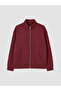 Burgundy High Collar Women's Thick Zippered Sweatshirt - 4