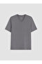Lcwaikiki Classic Gray V-Neck Combed Cotton Men's T-Shirt - 4
