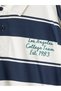Navy Blue Polo Collar Striped Boys' T-Shirt - 4