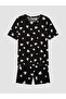 Ozmarka New Season Black Heart Patterned Women's Shorts Pajama Set - 5