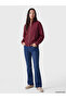 Burgundy High Collar Women's Thick Zippered Sweatshirt - 2