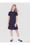 Navy Blue Polo Collar Pleated Girl's Dress - 3