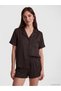 Vizyon New Season Brown Striped Satin Women's Shorts Pajama Set - 3