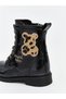 Özmarka New Season Black Leather Look Baby Girl Boots - 6