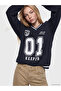 Ozmarka New Season Navy Blue Printed Oversize Women's Thick Sweatshirt - 2